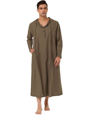 Lars Amadeus Men's Cotton V-Neck Side Split Long Night Gown with Pocket  Gray Small