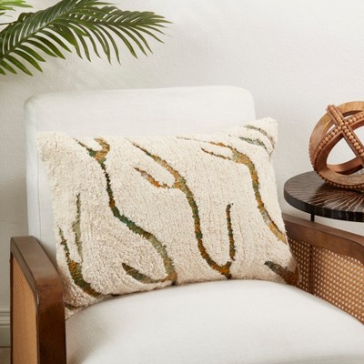 Green Tufted Symmetry Embroidered Throw Pillow Cover, 16"x24"