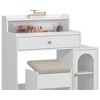 White Makeup Vanity Desk with Round Mirror and Lights, Dressing Table with a Side Cabinet and Chair - 3 of 3