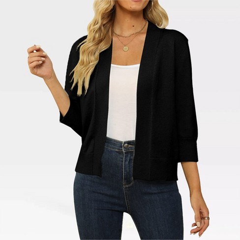 Womens Open Front 3/4 Sleeve Knit Cardigan Sweater Jacket with a Stylish Finish - image 1 of 4