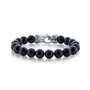 Metallo Mens Stainless Steel 10mm Bead Bracelet - Genuine Onyx - Black - 8.5 Inch - 1 of 3