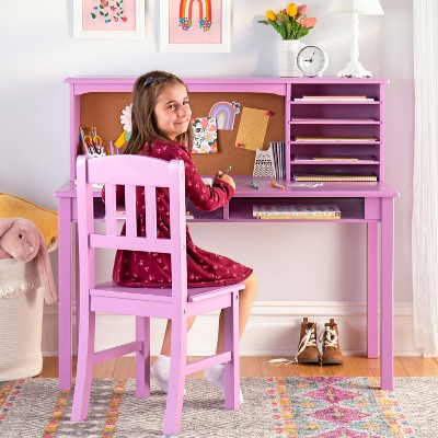 Guidecraft Kids Media Desk and Chair Set: Kids Desk and Chair, Girls Study Desk with Hutch and Storage Shelf, Wood Bedroom Furniture Set