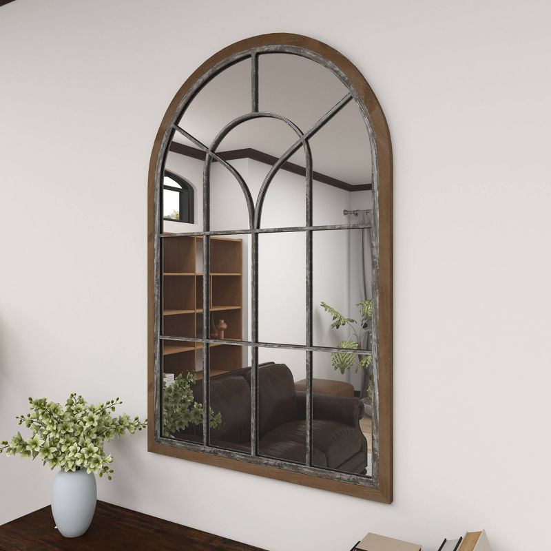 Glass Window Pane Inspired Wood Wall Mirror with Arched Top Brown - Olivia &#38; May, 6 of 19