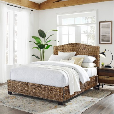 Serena Coastal King Bed with Rattan Upholstered Headboard