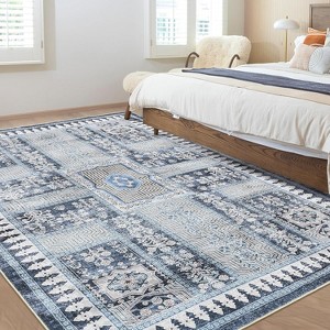 Washable Vintage Rug, Non-Slip Non-Shedding Carpet, Low Pile Floor Covering, Foldable Floral Print Soft Mat for Playroom, Bedroom Living Room - 1 of 4