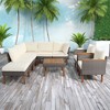 FURNIinspire Patio Seating Sets 9-Pieces Patio Wicker Seating Set, Outdoor Conversation Sofa With Coffee Table, Beige Cushion And Brown Wicker Sofa - 2 of 4