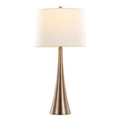 Matte Golden Bronze 29.5" Metal Table Lamp Set with White Linen Shade
