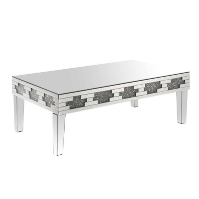 Elegant Mirrored 53" Rectangular Coffee Table with Acrylic Accents