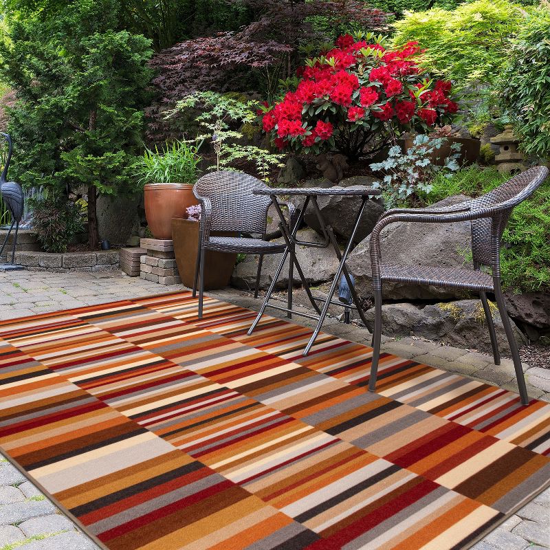 Modern Striped Block Non-Slip Washable Indoor/ Outdoor Area Rug by Blue Nile Mills, 2 of 8