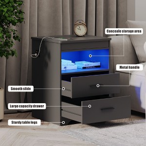 Vlsrka Black Bedside Table with Hidden Storage Compartment, Smart Nightstand Featuring USB & Type-C Charging Ports and Motion-Activated LED Light - 1 of 4
