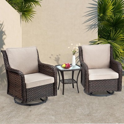 3 Pieces Patio Furniture Bistro Set, Outdoor Wicker Swivel Rocker
