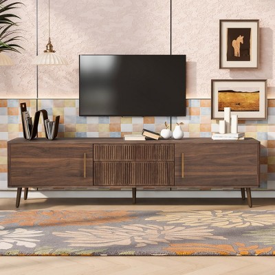 70" Mid-Century Modern TV Stand, Media Console Table For TVs Up To 80'', Entertainment Center With 5 Solid Wood Legs For Living Room-Cuddlewood