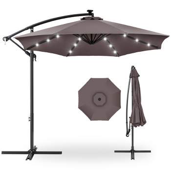 Best Choice Products 10ft Solar LED Offset Hanging Outdoor Market Patio Umbrella w/ Adjustable Tilt - Deep Taupe