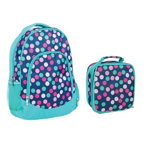 Reinforced and Water Resistant Padded Laptop School Backpack and Insulated Soft Cooler Lunch Bag Set, Polka Dot - 1 of 3