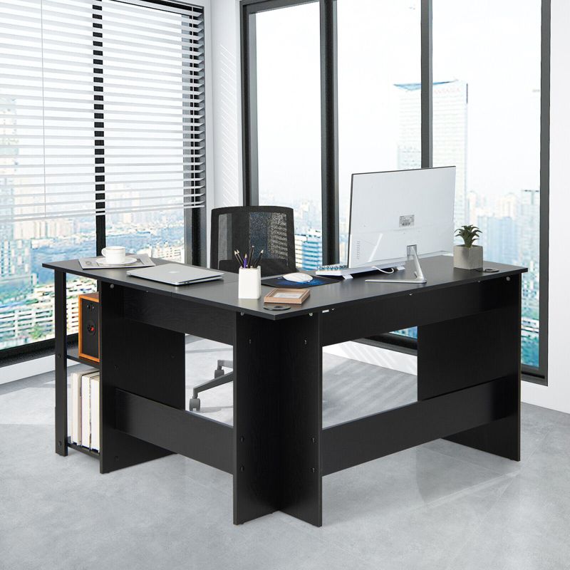 Tangkula L-Shaped Office Computer Desk w/ Spacious Desktop & 2-Tier Open Shelves Black, 5 of 11