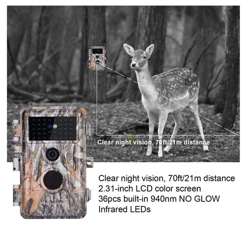 BlazeVideo 2-Pack 24MP 1296P H.264 Waterproof Photo and Video Game and Trail Cameras with MP4 Video, No Glow, Night Vision, Time Lapse, 4 of 8