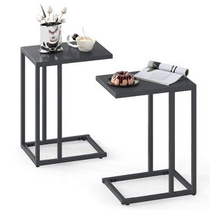 Tangkula C Shaped End Table Set of 2 w/Metal Frame Sofa Table for Small Space Modern - 1 of 4