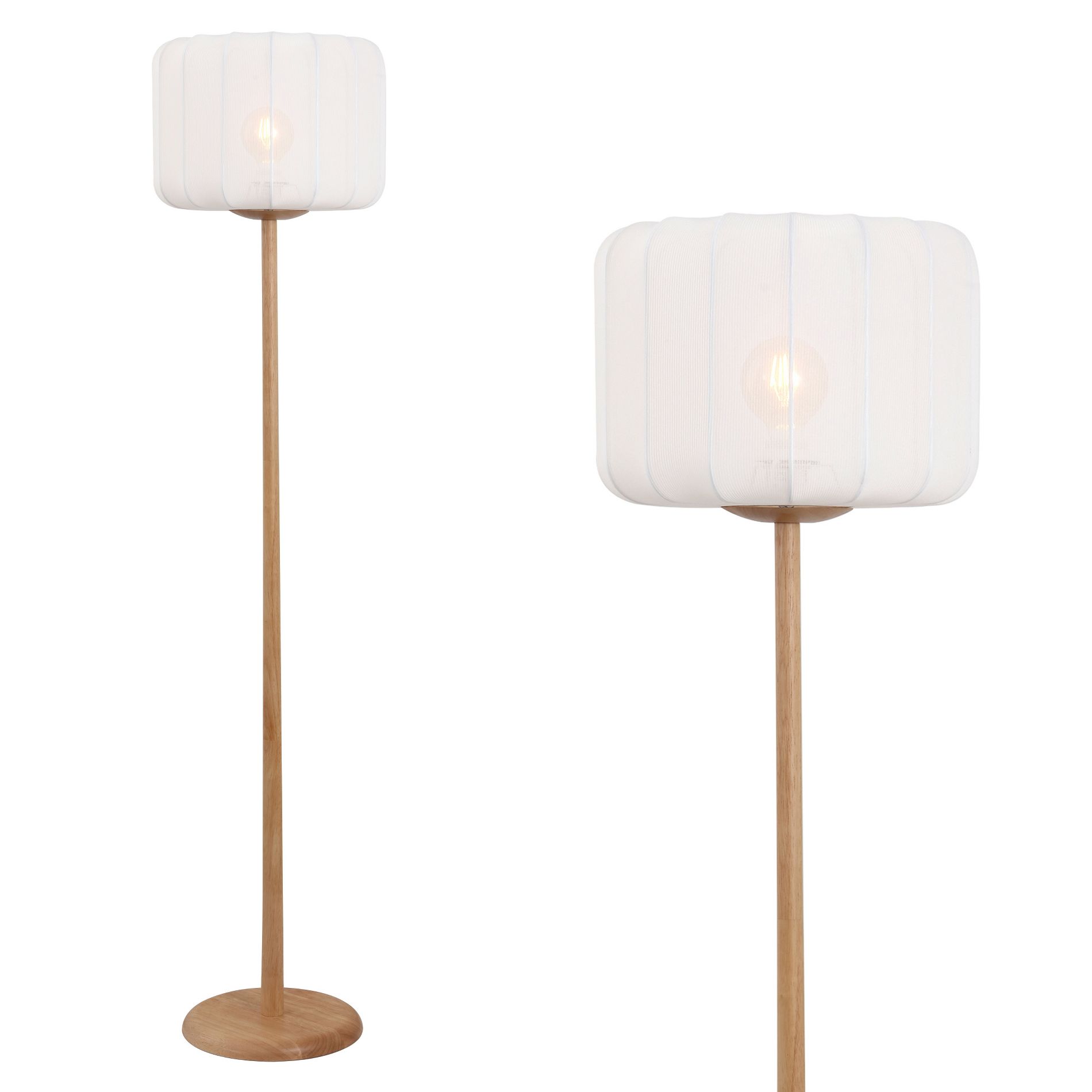 JONATHAN Y Maryna 59.5 in. Minimalist Modern Teahouse Wood with Ribbed Cocoon Pumpkin Shade LED Floor Lamp, White/Light Brown