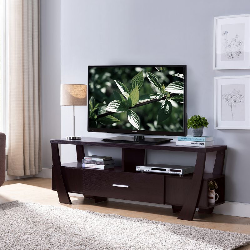 FC Design 60"W Contemporary TV Stand with Drawer and One Side Shelf in Red Cocoa Finish, 2 of 4