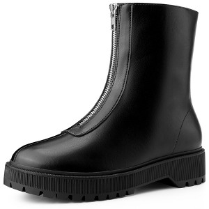 BLISSFUL STEP Platform Block Heel Booties with Zipper Dressy Combat Boots for Women - 1 of 4