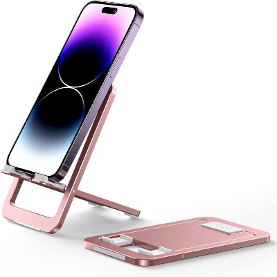 Attop Cell Phone Stand, Foldable Aluminum Adjustable Phone Holder for Desk Portable Travel Holder Office Desk Accessories
