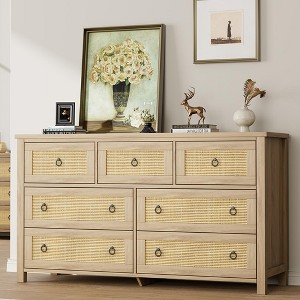 Rattan Dresser for Bedroom, Boho Wide Drawer Dresser w/Storage,Wooden Closet Dressers Chest of Drawers Freestanding for Bedroom - 1 of 4