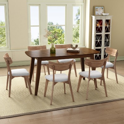 Christopher Knight Home Shari 7 Pieces Mid-century Modern Rubberwood Upholstered Dining Set