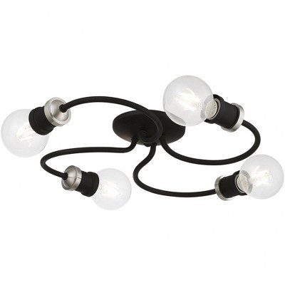 Black and Brushed Nickel 4-Light Flush Mount Ceiling Fixture