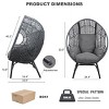 Outdoor PE Rattan Upholstered Lounge Egg Chair,Grid Style Wicker Basket Swing Chair With Metal Frame For Patio Living Room-Coolbibila - 4 of 4