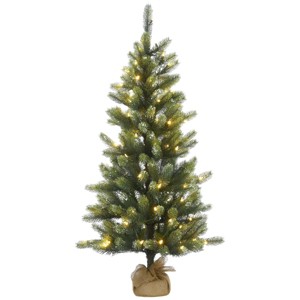 National Tree Company 4.5' PreLit LED Feel Real Trinity Spruce Artificial Christmas Tree in Burlap Base - 1 of 3