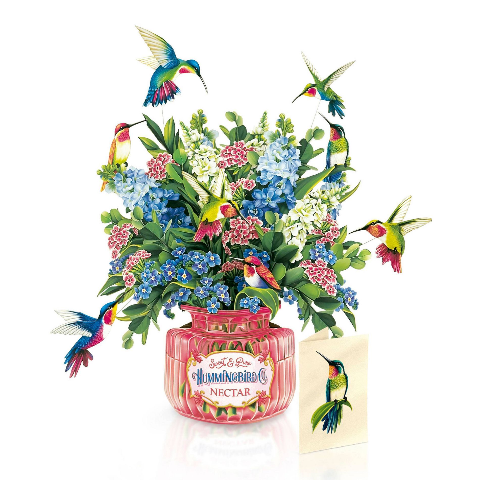 FreshCut Paper 12" Hummingbird Oasis 3D Pop Up Flower Bouquet Greeting Card and Envelope