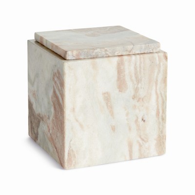 Plum & Post Jaqueline Square Lidded Box Tall - Brown/White Marble Accent