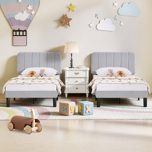 VECELO Velvet Upholstered Platform Bed Frame with Adjustable Headboard, Sturdy Wood Slat Support, No Box Spring Required - 1 of 4