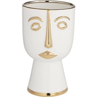 Studio 55D Modern Face 12 1/4" High Gold and White Ceramic Vase