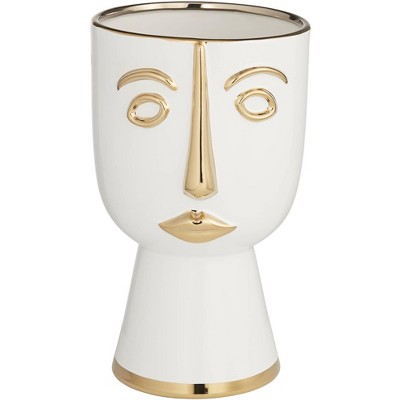 Studio 55D Modern Face 12 1/4" High Gold and White Ceramic Vase