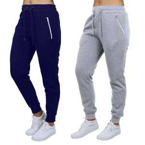 Blue Ice Women's Loose Fit  Fleece-Lined Jogger Sweatpants With Zipper Pockets- 2 Pack - 1 of 2