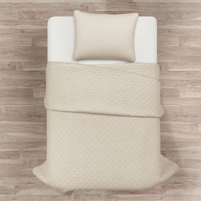 Ava Diamond Neutral Cotton Twin Reversible Quilt Set
