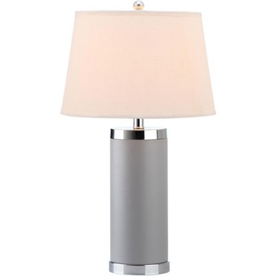Navy Faux Leather & Chrome Cylinder Table Lamp Set