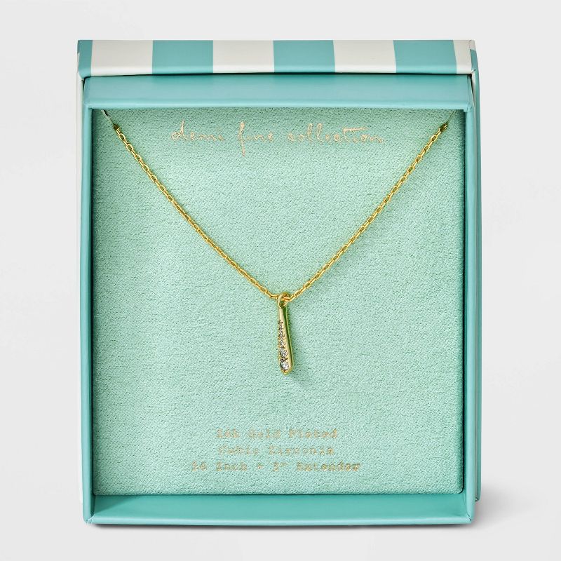 14K Gold Plated Cubic Zirconia Vertical Bar Pendant Necklace - A New Day&#8482; Gold, 1 of 6