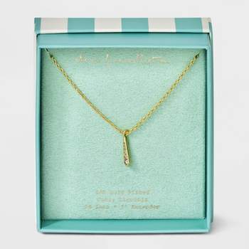 14K Gold Plated Cubic Zirconia Vertical Bar Pendant Necklace - A New Day™ Gold