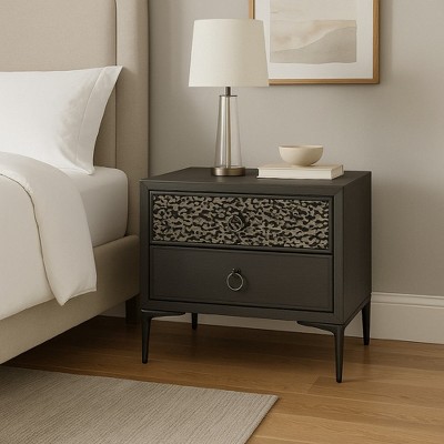 Royal Hampton Nightstand, 2 USB Ports, Textured Metal Accents