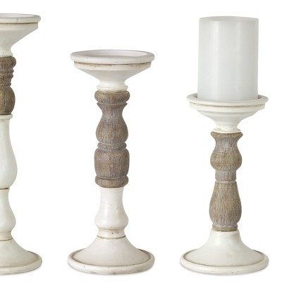 Rustic Ivory and Faux-Wood Candle Holder Set, 3 Sizes