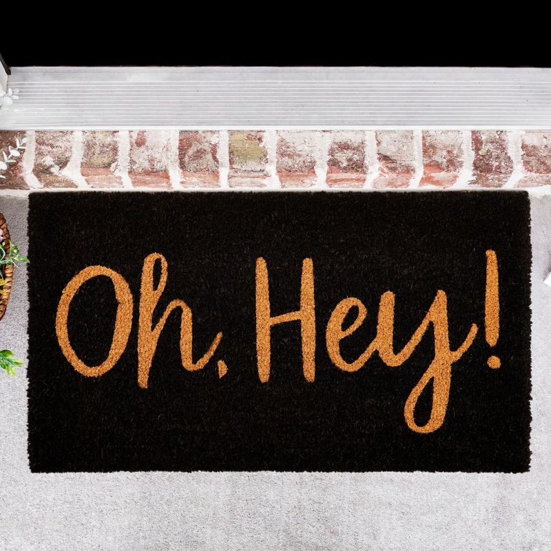 Juvale Oh Hey, Natural Coco Coir Cute Welcome Door Mat for Front Door, Home Decor, Black, 17 x 30 Inches, 2 of 6