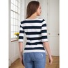 INSPIRE CHIC Women's Stripes Casual Basic Elbow Sleeves Boat Neck Slim Fit T-Shirts - 4 of 4