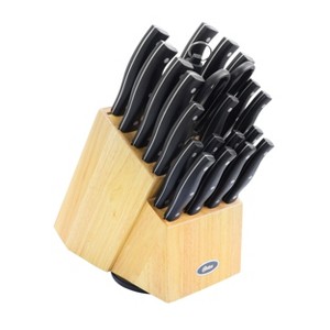 Oster Winstead 22 Piece Stainless Steel Cutlery Set with Black Handles and Wooden Block - 1 of 4