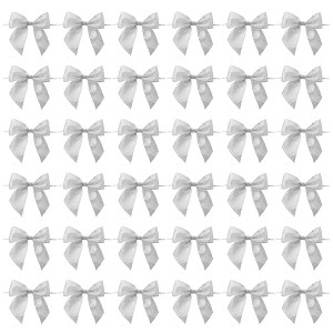 Bright Creations 36 Pack Silver Organza Bows with Twist Ties for Wedding Party Favors, Gift Basket, Baked Goods, Gift Bags, 4 x 3 In - 1 of 4