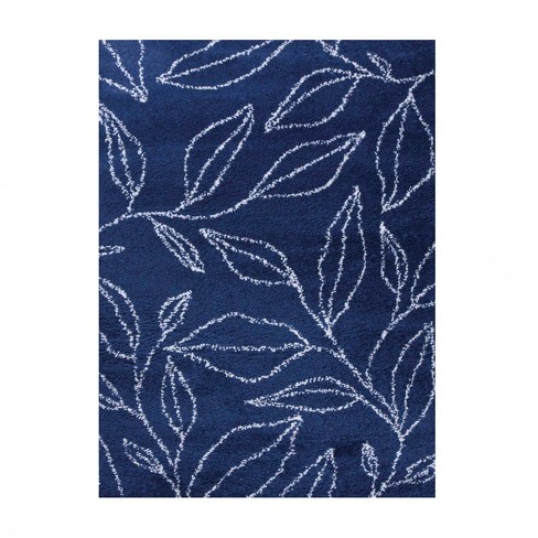 Nature Leaf Shag Polypropylene Cream-blue Indoor 4 X 6 Area Rug By Blue ...