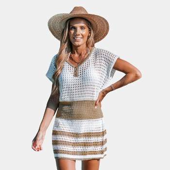 Women's Crochet Knit Cutout V-neck Cover-up Mini Dress - Cupshe : Target