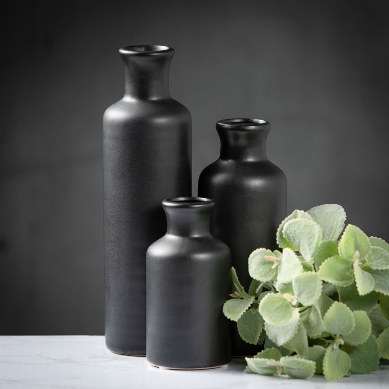 Sullivans Matte Black Set of 3 Small Ceramic Bottle Vases 5"H, 7.5"H & 10"H Black, 4 of 15
