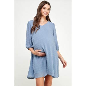 Hello Miz Women's Swiss Dot V Neck Split Sleeve Maternity Dress - 1 of 4